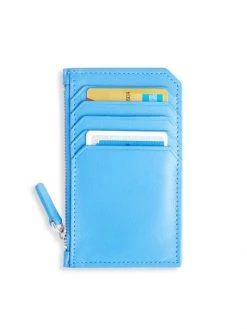 ROYCE New York Zip Leather Card Wallet Bright Pink