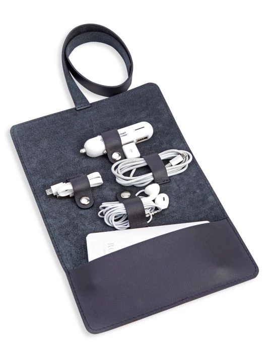 ROYCE New York Leather Tech Accessory Cord Roll Organizer Black 2 ROYCE New York Leather Tech Accessory Cord Roll Organizer Black - Image 2