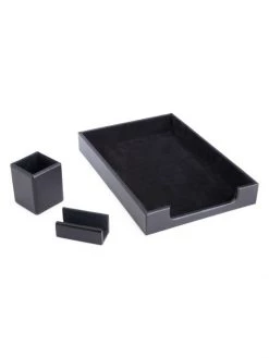 ROYCE New York Leather Suede-Lined 3-Piece Executive Desk Accessory Set