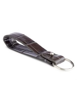 ROYCE New York Croc-Embossed Leather Keychain Black