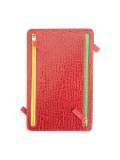 ROYCE New York 4-Zip Croc-Embossed Leather Travel Organizer Black