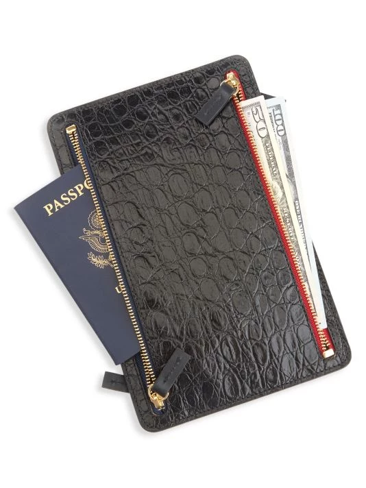 ROYCE New York 4-Zip Croc-Embossed Leather Travel Organizer Black 3 ROYCE New York 4-Zip Croc-Embossed Leather Travel Organizer Black - Image 3
